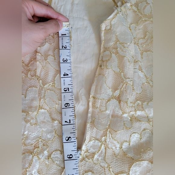 Vintage Champagne lace and beaded sweetheart neckline gold cross back midi dress - Picture 7 of 12